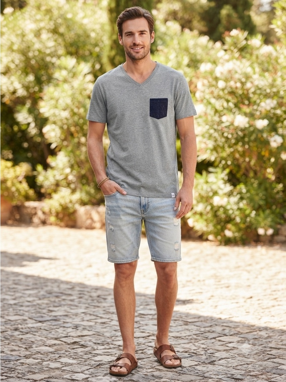 Free Planet Men's Gray and Blue Short Sleeve Tee Size XL